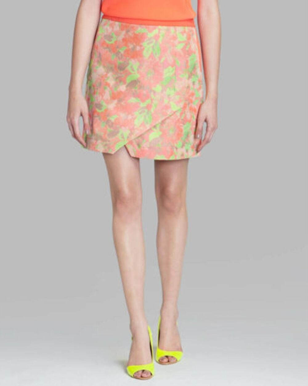 TED BAKER NWT Keleche Neon Coral Jacquard Wrap Skirt // 2